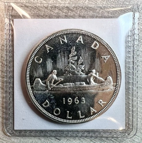 1963 Canada Silver Dollar Voyageur Canoe Raw 80% Silver #63B $1 NR!