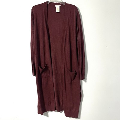Matty M Red Burgundy Lightweight Longline Cardigan Sweater Patch Pockets XXL 46''