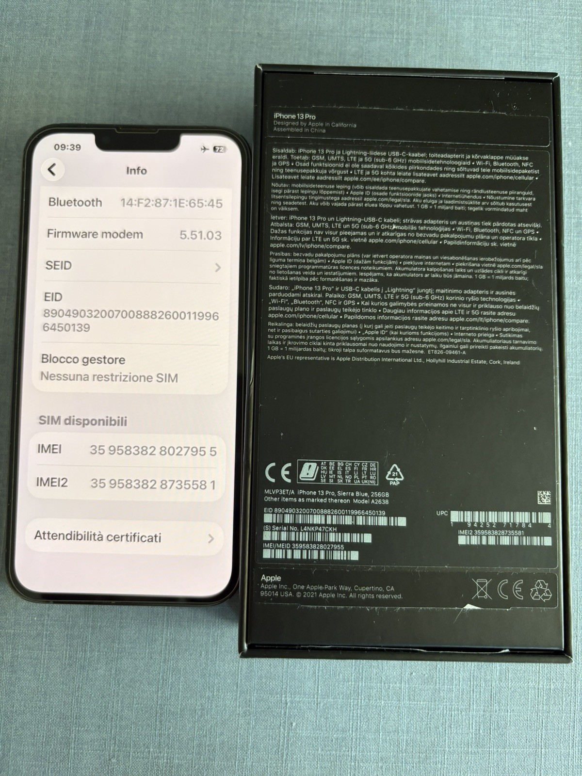 Apple iPhone 13 Pro - 256GB - Azzurro Sierra (Sbloccato)