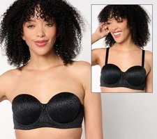 Breezies Women's Bra Sz 40DD Wild Rose Lace Strapless Underwire Black A633202