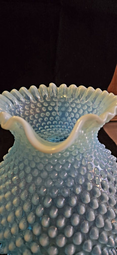 Fenton Blue Hobnail 7 Pc 8" Pitcher 6 Barrel Glasses Mint Ombre Opalescent Crimp - Picture 9 of 9