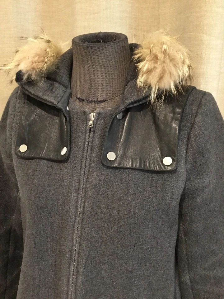 Authentique Manteau Laine Gris Sandro 38 - Photo 2/4