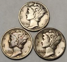 1936 P D S Mercury Dimes, (3) Coin Lot, 90% Silver Coins, Great 4 Albums M-36AB9