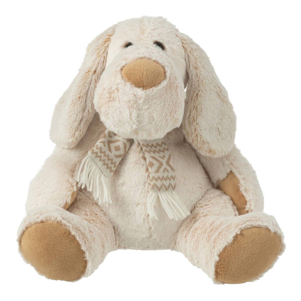 Peluche chien assis écharpe beige de 30cm en coton peigné doux pour enfant