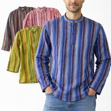 Fischerhemd Fischershirt Kurta Hemd Gr. XL  Hippie Shirt Baumwolle Goa Streifen