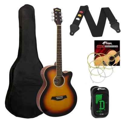 Tiger Sunburst Akustikgitarre Paket für Schüler - inklusive GRATIS Stimmgerät