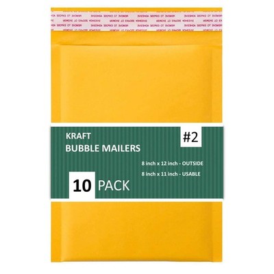 10 Pack 8.5 x 12 Gold Kraft Bubble Mailers Self Seal Waterproof Shipping Enve...