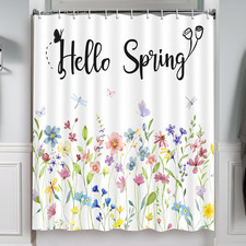 Spring Floral Shower Curtain Bathroom Decor Colorful Flower Butterflies with 12