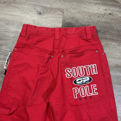 Vintage Y2K SouthPole Red Baggy Jeans Mens Size 34x33 Embroidered