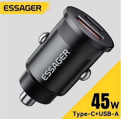 Essager 45W Car Charger Fast Charging Dual Port PD QC3.0 Type-C Quick Charger: