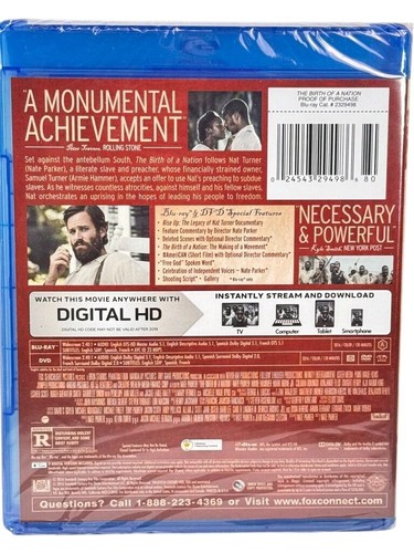 The Birth of a Nation (Blu-ray + DVD + Digital HD, 2016) Slipcover NEW Sealed - Imagen 4 de 4