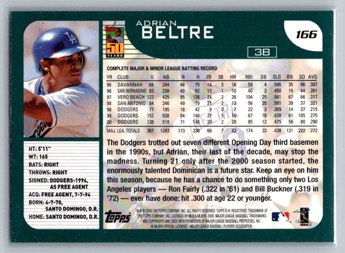 2001 Topps Adrian Beltre #166 - Foto 2 di 2