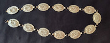Vintage Silver Tone Women's Etched Oval Panel Waist Belt