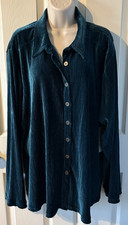 NWT Ali Miles Tunic Button Front Top Crushed Velour Long Sleeve Teal Size 2X