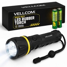 Vellcom Rubber Torch Small AA Battery Heavy Duty Waterproof Work Flashlight UK
