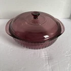 Vintage Pyrex 024-S 2QT Cranberry Ribbed Casserole Dish Includes Glass Lid