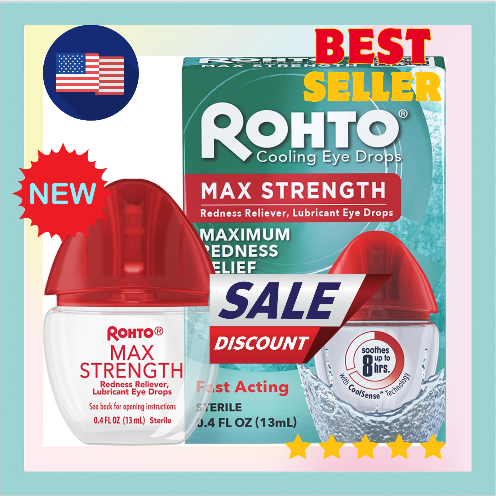 Rohto Max Strength Redness Reliever, Lubricant Eye Drops, Fa