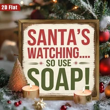 Humorous Christmas Bathroom Wooden Sign Santa Wood Framed Home Bathroom Decor