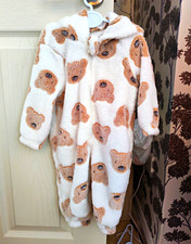 SHEIN Baby Hooded Fleece Bear Print Zip Babygrow One-Piece 0-3 Months