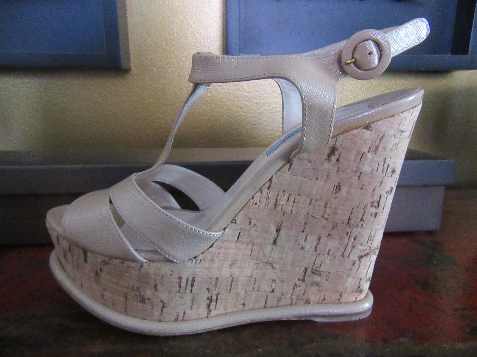 NEW PRADA Saffiano Platform Wedge Cork Sandals Black US 10 EU 40 thumbnail 9