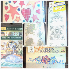 VTG Rub-On Transfers PLAID, TULIP, Delta, Wang's, Darice, Flowers, Hearts Crafts