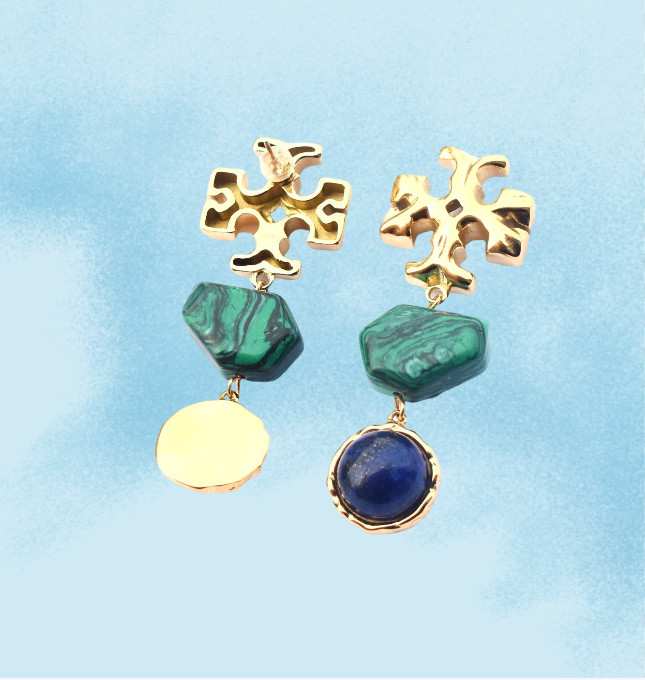 Tory Burch Roxanne Malachite / Resin Doubledrop Earrings W dust bag