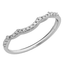 0.12 CT 10K White Gold Round Diamond Ladies Wedding Contour Band Guard Ring