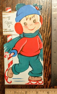1 VINTAGE CHRISTMAS CARD w Env 1950's ''To You at Christmas'' Juvenile, UNUSED
