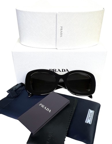 Prada Sunglasses SPR A13 1AB-5S0 Polished Black w/ Black Prada Logo w/case - Picture 8 of 11