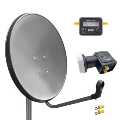 60cm Sat Anlage Digital Twin LNB Satfinder 2 Teilnehmer Antenne Spiegel 4K HD