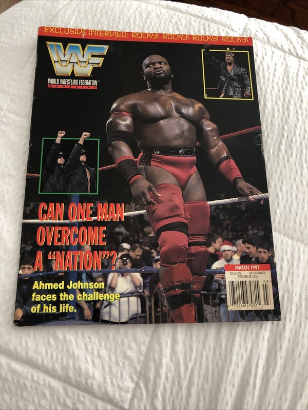 WWF Magazine March 1997 Ahmed Johnson Cover With Cards And Rock Poster Wwe Wcw