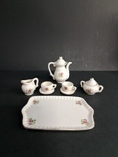 10 Peice Set Miniature Ceramic Tea Set White With Pink Rose