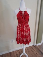 NWT Free People Beach Day Halter Short Dress in Red Combo Size m Retail $118