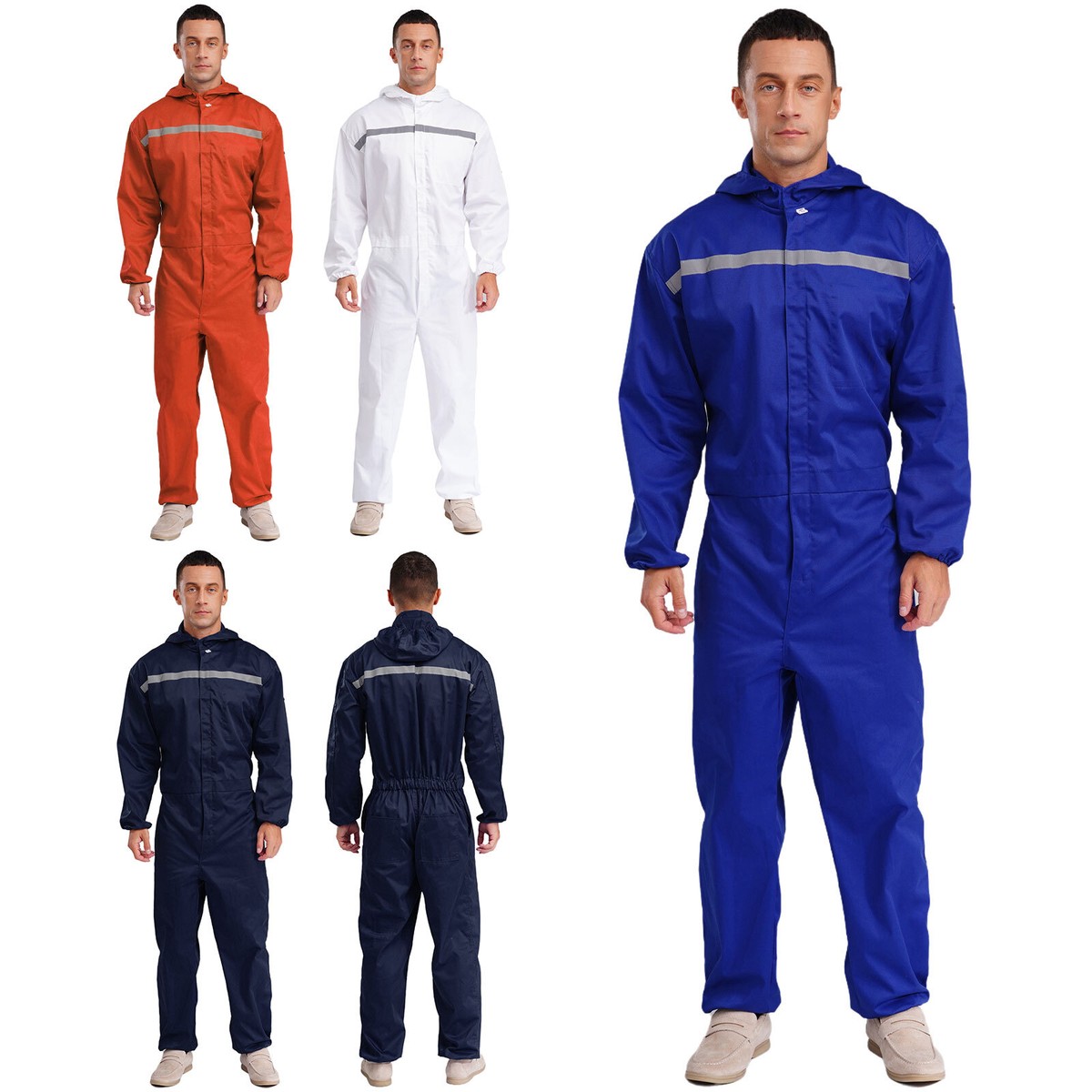 Men Reflective Strips Factory Work Bodysuit Jumpsuit Garage