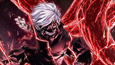 Anime tokyo ghoul kaneki ken mask fan art white hair Custom Gaming Mat Desk