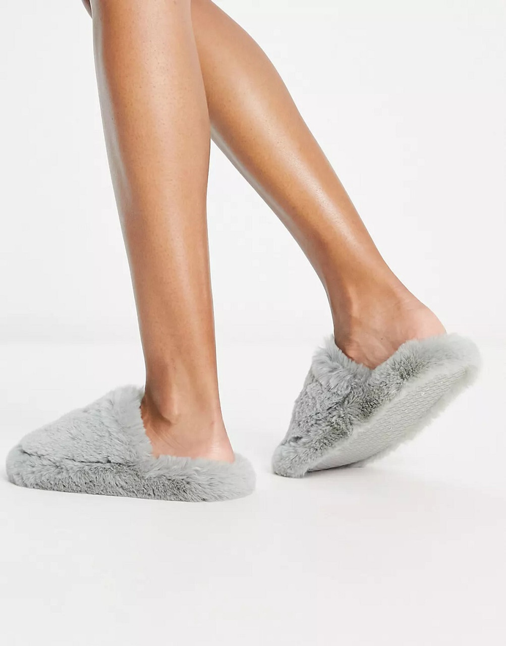 SAOLA Pantofole da donna salopette grigie in pelliccia sintetica suola grossa mulo