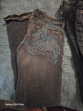 Womens Vintage BeBe Stitched Pegasus Sz 30 Bell Bottom