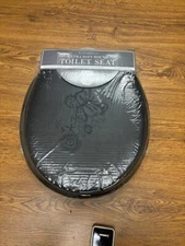 Bath bliss extra soft round toilet seat black with butterflies and flowers 16.5"