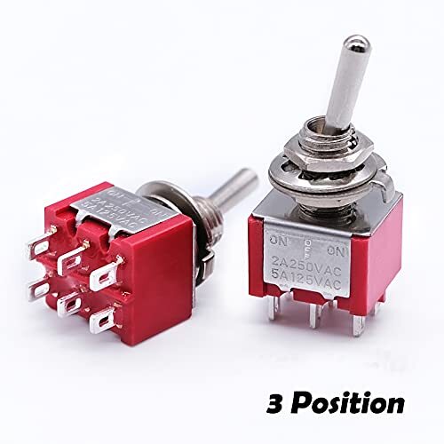 Mxuteuk 3PDT Mini Toggle Switch - 9 Terminal, 3 Position ON/OFF/ON - 5A 125V 2A 250V - Pack Of 4 For Car Dashboard & Electronics - View #9