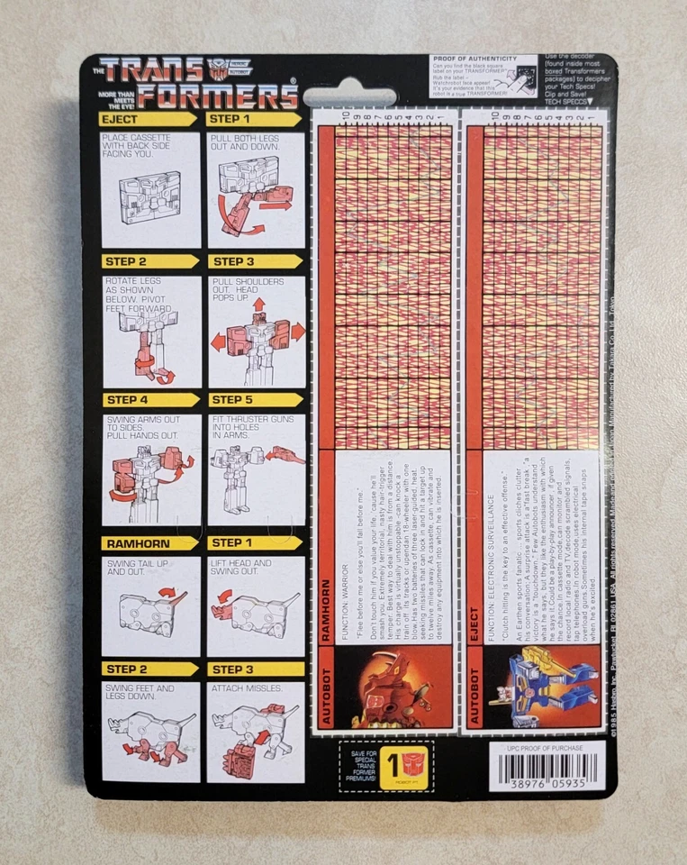 TRANSFORMERS G1 RAMHORN & EJECT US SELLER RARE! AUTOBOT BLASTER CASSETTES - Image 2 of 3