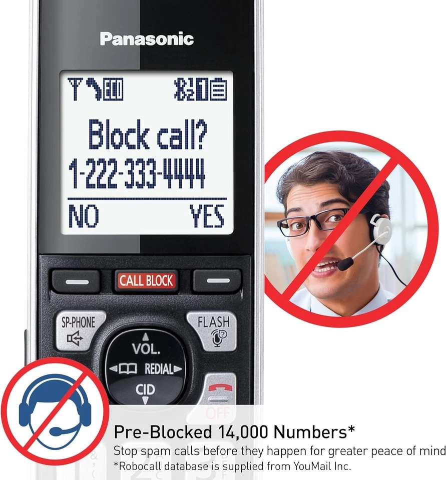 Panasonic Cordless Phone System Answering Machine 4 Handset Call Block Recording - Image 2 of 4