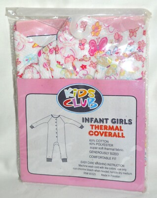 Kids Club Thermal Underwear Butterfly And Flower Print Infant Sz 12M New