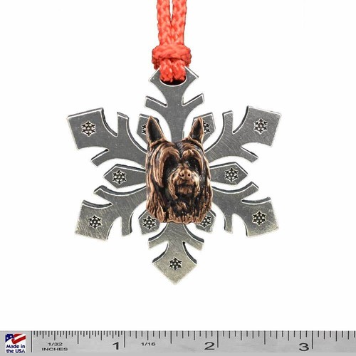 Adornos de árbol de Navidad copo de nieve para perro peltre terrier sedoso, hechos en EE. UU. - Imagen 3 de 5