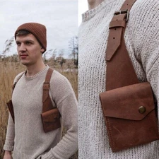 Hip-hop Men Leather Shoulder Holster Bag Sleeveless Harness Vest Bag Tactical