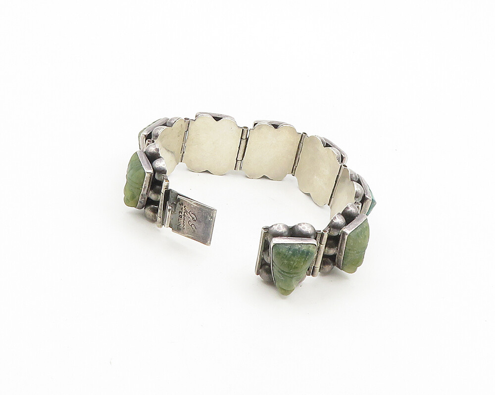 P.Y. MEXICO 925 Silver Vintage Face Carved Jade Chain