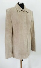 Long Tall Sally Suede Jacket Size 12 Beige Line Leather Cream Real Hidden Button