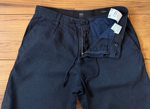 100%ORIGINAL HUGO BOSS TAPERED FIT SYMOON-SHORTS HOSE GR.46 LEINEN BLAU - Bild 4 von 11