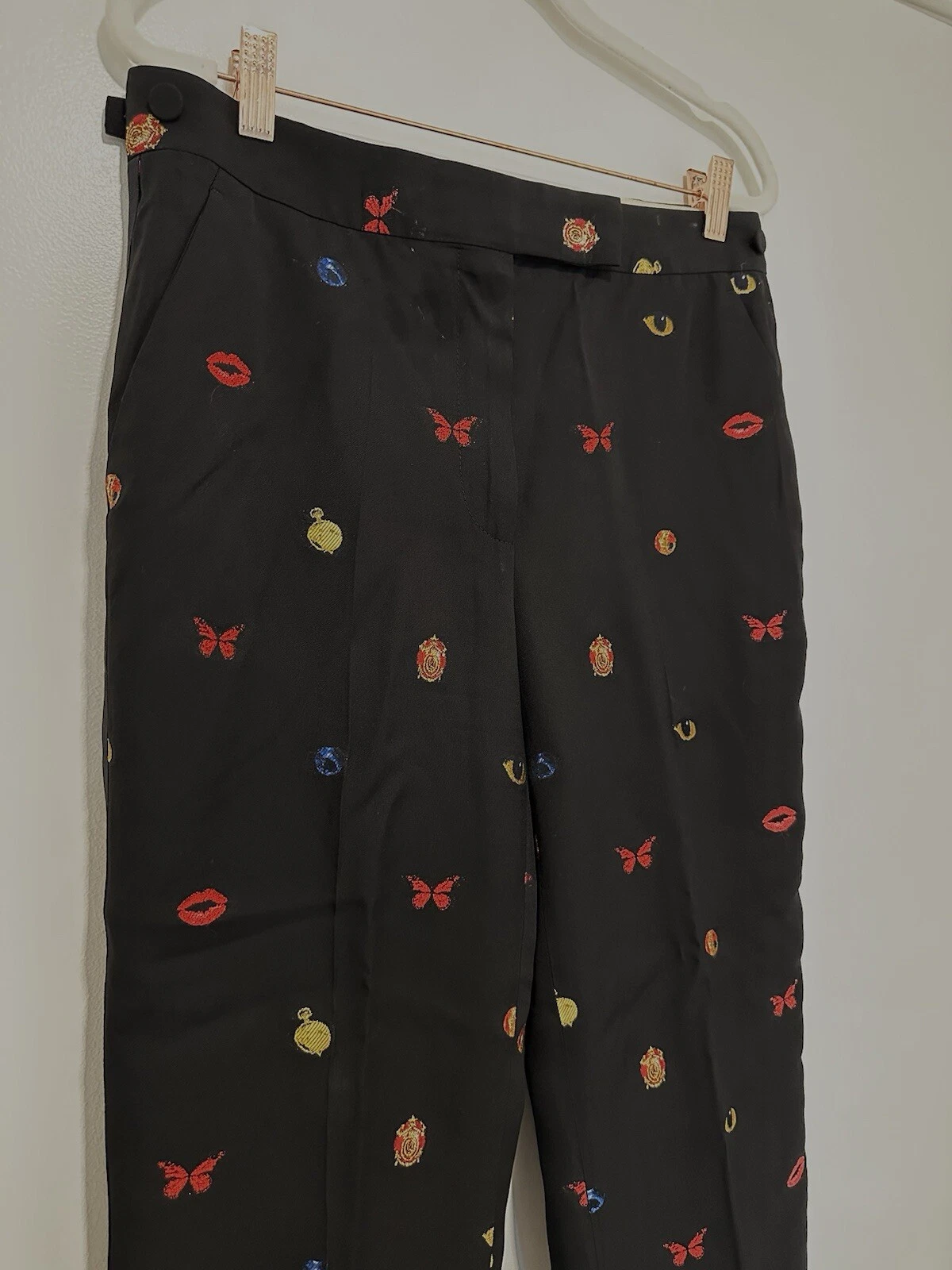 Alexander McQueen pantaloni donna neri farfalla gamba larga taglia 44 US 8 Medium