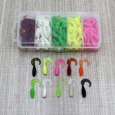 Pack of 100 Silicone 30mm Soft Fishing Lure Kit Tail Worm Grub Swim Bait Wobbler