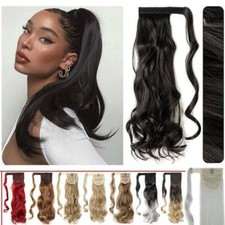 Reino Unido Largo Recto Envoltura Alrededor Cola de Caballo Clip en Extensión de Cabello como Cabello Humano Marrón
